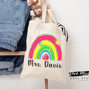Personalized Teacher Tote, Boho Rainbow Design, Teacher Appreciation Gift, Teacher Gift