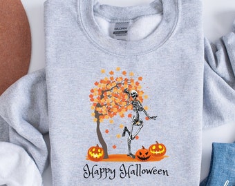 Skeleton Dance Shirt, Dancing Skeletons, Halloween Crewneck, Skeleton Sweatshirt,Autumn Leaves Shirt,Spooky Season,Funny, Happy Halloween