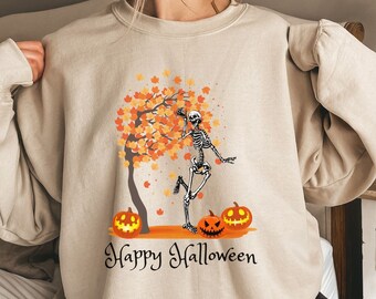 Skeleton Dance Shirt, Dancing Skeletons, Halloween Crewneck, Skeleton Sweatshirt,Autumn Leaves Shirt,Spooky Season,Funny, Happy Halloween