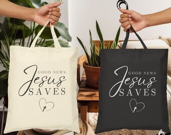 Jesus Saves Canvas Tote Bag: Christian Reusable Grocery Bag