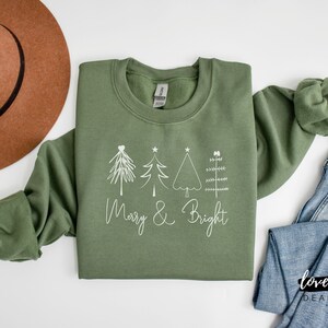 Christmas Sweatshirt for Women, Merry and Bright Sweatshirt, Christmas Sweater, Christmas Tree Sweatshirt, Crewneck, Holiday Sweatshirt