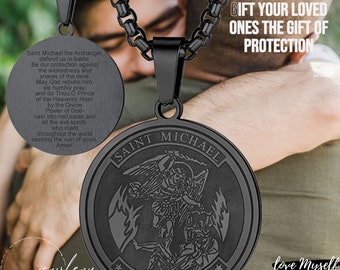 Archangel Saint Michael Necklace Pendant for Men Stainless Steel St Michael Necklace Medal Archangel Michael Gift For Men Religious Gift