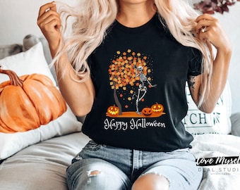Skeleton Dance Shirt, Dancing Skeletons, Halloween Crewneck, Skeleton Sweatshirt,Autumn Leaves Shirt,Spooky Season,Funny, Happy Halloween