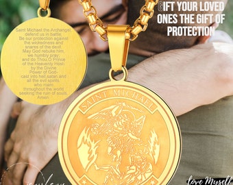 Archangel Saint Michael Necklace Pendant for Men 18Karat Gold St Michael Necklace For Him Medal Archangel Michael Gift ForMen Religious Gift