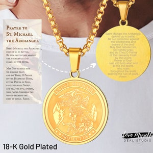 Archangel Saint Michael Necklace Pendant for Men 18Karat Gold St Michael Necklace For Him Medal Archangel Michael Gift ForMen Religious Gift