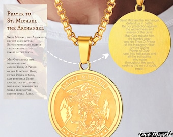 Archangel Saint Michael Necklace Pendant for Men 18Karat Gold St Michael Necklace For Him Medal Archangel Michael Gift ForMen Religious Gift