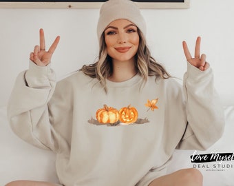 Pumpkin Sweatshirt, Fall Shirts,Thanksgiving Crewneck Sweatshirt,Maple Leaf, Spooky, Sweater, Pumpkin Sweater, Cute Pumpkin Sweater