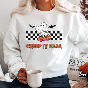 Creep it Real Retro Ghost Sweatshirt, Retro Halloween shirt, Vintage Ghost Halloween Shirt, Retro Fall,Halloween Shirt,Spooky Season Shirt