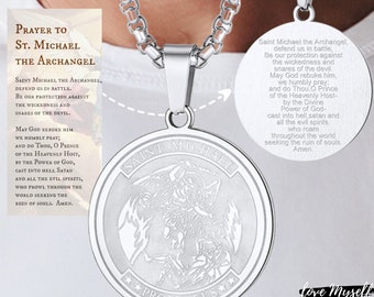 Archangel Saint Michael Necklace Pendant for Men Silver St Michael Necklace For Him Medal Archangel Michael Gift For Men Religious Gift
