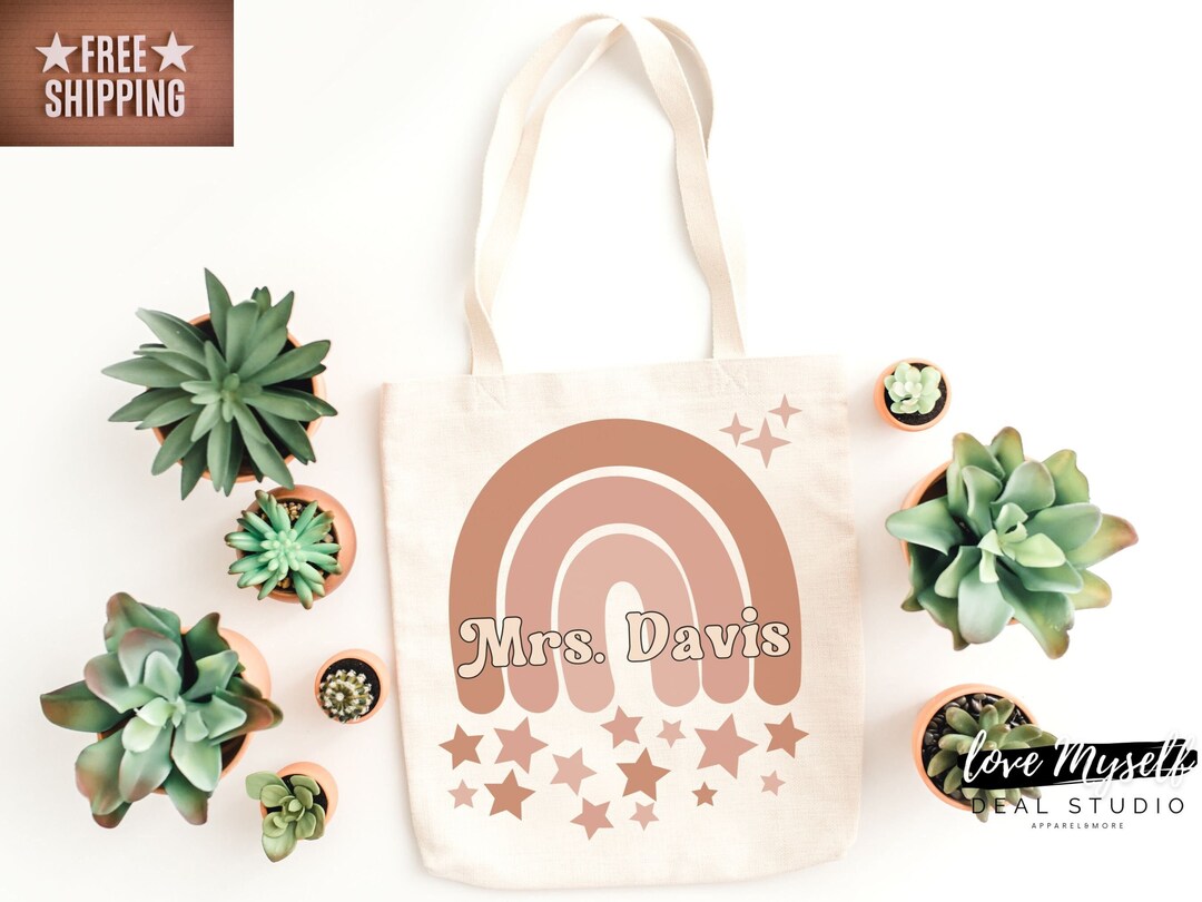 Teacher Tote Bag, Boho Rainbow Design, Teachers Gift, Personalized Gift ...