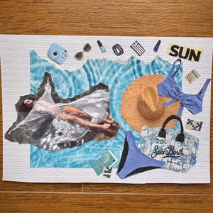 cartolina Grecia, collage Grecia, collage mare, collage cartolina vacanza riposo, regalo per gli amanti della Grecia, cartolina estate.