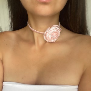 Pink rose choker choker with peony pink peony necklace flower vintage choker pink pose pink peony on velvet ribbon flower choker