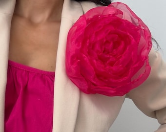 rosa blombrosch, stor brosch, fuchsia blombrosch, Rosa voluminös blombrosch Mycket stor fuchsia blomnål,