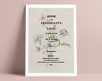 Sense and Sensibility Poster, Jane Austen Print, Bookish Wall Decor, Book Cover Art