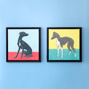 Greyhound Framed Canvas Wall Art 12x12&quot;, Colorful Whippet Artwork, Ready to Hang Art, Dog Lover Gift
