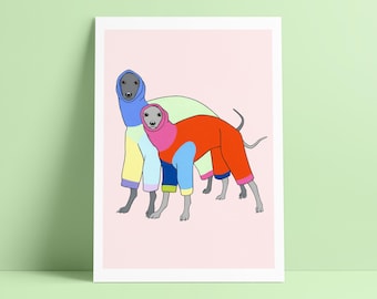 Greyhounds in Outfits Art Print: Colorful Iggy Illustration