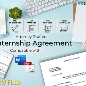 Internship Agreement | Attorney-Drafted | Editable Instant Download | Internship Agreement Form | Editable Template | Internship Form