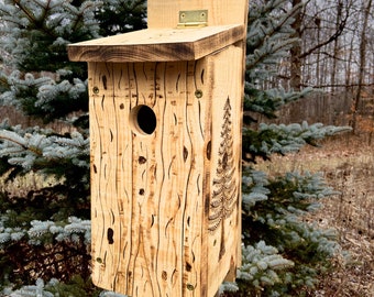 Cedar Bird House,  chickadee, titmouse, downy woodpecker, nuthatch rustic nesting box