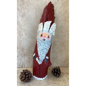Carved Santa, hand painted folk art Santa Claus carving
