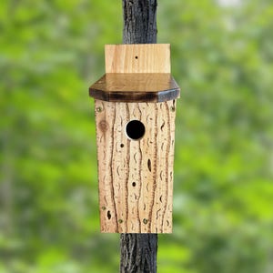 Cedar Birdhouse,  chickadee, titmouse, downy woodpecker, nuthatch rustic nesting box
