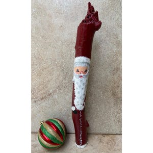 Driftwood carved Santa Claus, hand painted wood carving Christmas gift