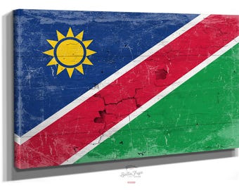Vintage Namibia Flag Canvas Art: Weathered Wood Style