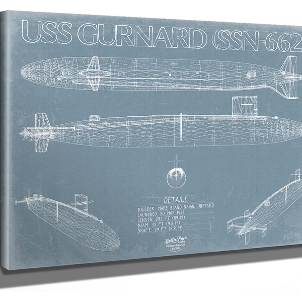 USS Gurnard (SSN-662) Blueprint Wall Art - Original Nuclear-powered Attack Submarine Print