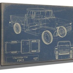 Impression de modèle de voiture Chevrolet C10 vintage 1963, cadeaux pour lui, toile originale