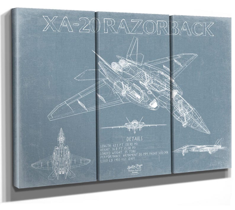 A 20 Razorback XA-20 Razorback Aircraft Blueprint Wall Art - Original Fighter Plane ...