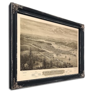 Olympia Washington Vintage Map Wall Art - Bird&#39;s Eye View City Canvas Art