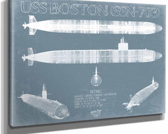 USS Boston (SSN-703) Blueprint Wall Art - Original Submarine Print