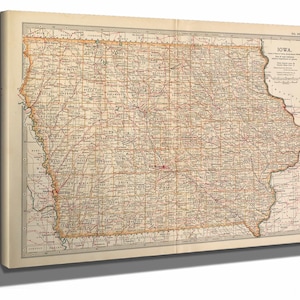 Framed Iowa Vintage Map - Ornate Embellishment Frame with Print