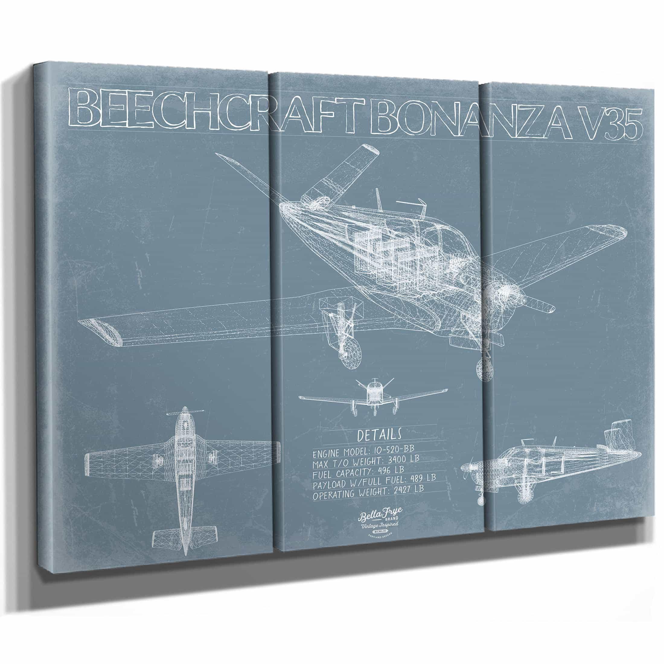Beechcraft Bonanza V35 Aircraft Blueprint Wall Art - Original