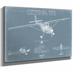 Cessna 170 Aircraft Blueprint Wall Art - Original Airplane Print