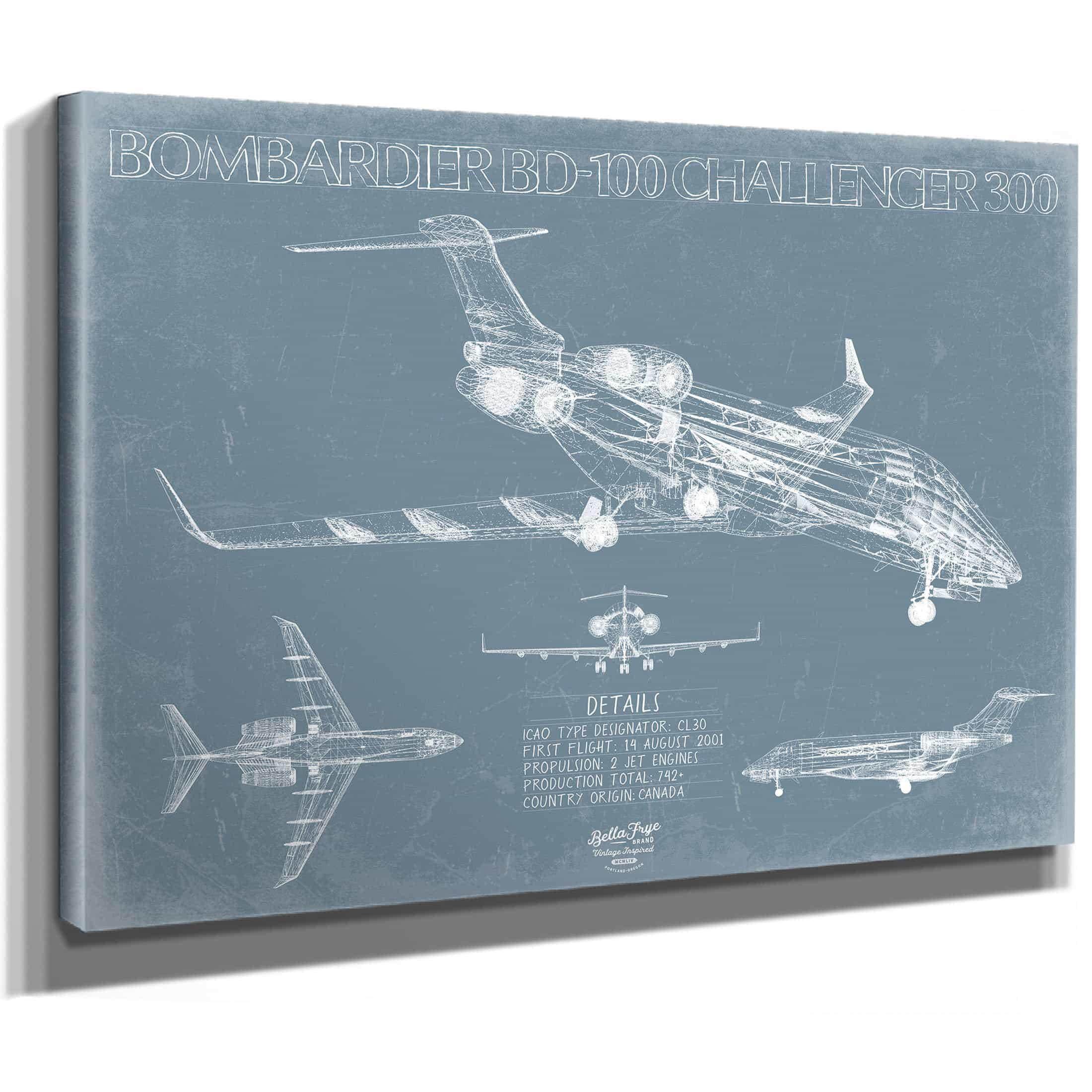 Bombardier BD-100 Challenger 300 Aircraft Blueprint Wall Art - Original ...