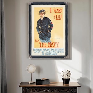 WWI Navy Poster Reproduction – “I Want You” by Howard Chandler Christy – Vintage Military Art Print – Canvas or Ornate Frame