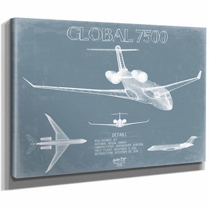 Bombardier Global 7500 Aircraft Blueprint Wall Art - Original Aviation Plane Print
