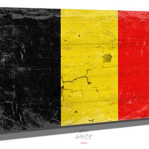 Belgium Flag Wall Art - Vintage Belgian Flag Sign Weathered Wood Style on Canvas