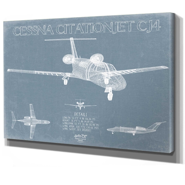 Cessna Citation CJ4 Aircraft Blueprint Wall Art - Original Airplane Print