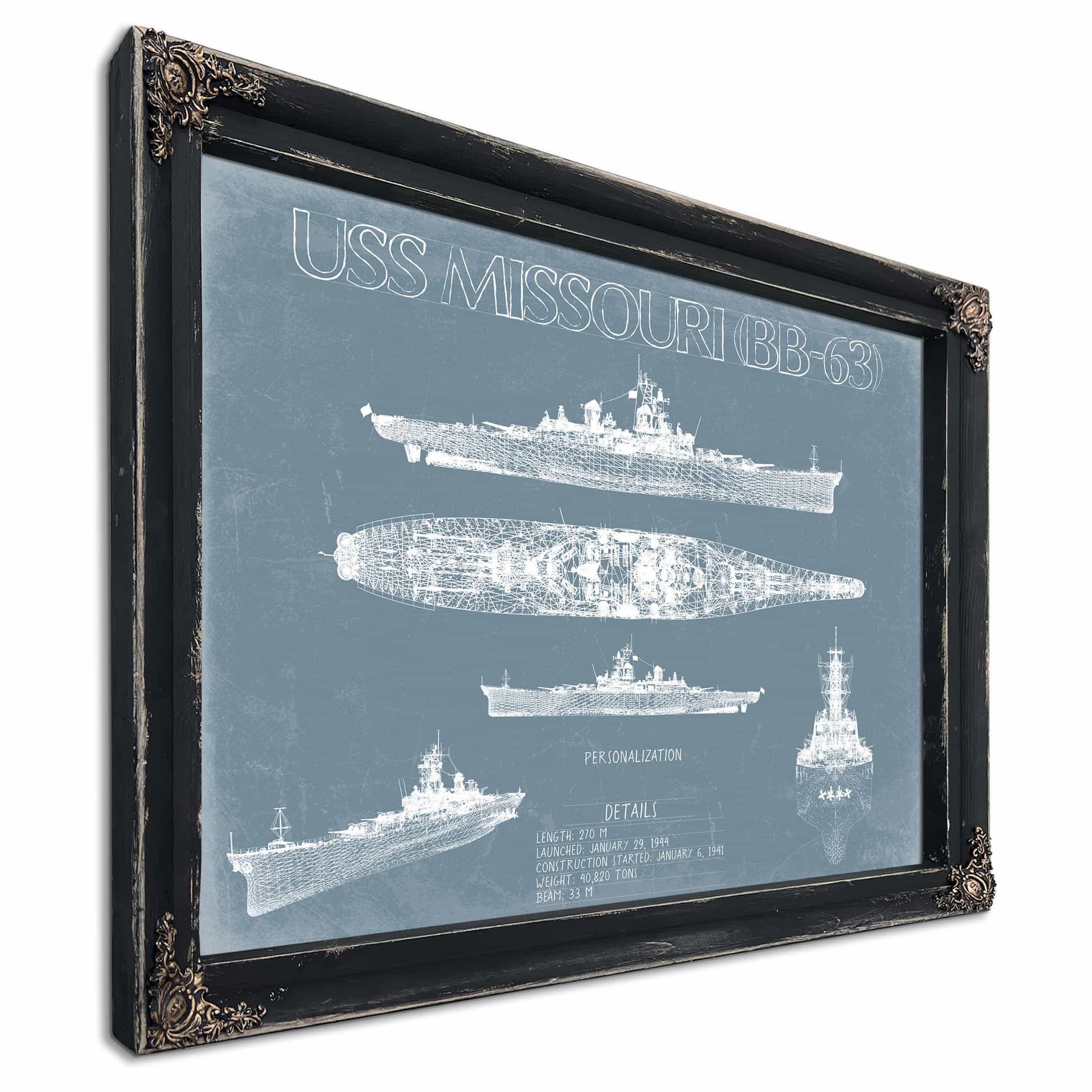 USS Missouri (BB-63) Blueprint Wall Art - Original Battleship