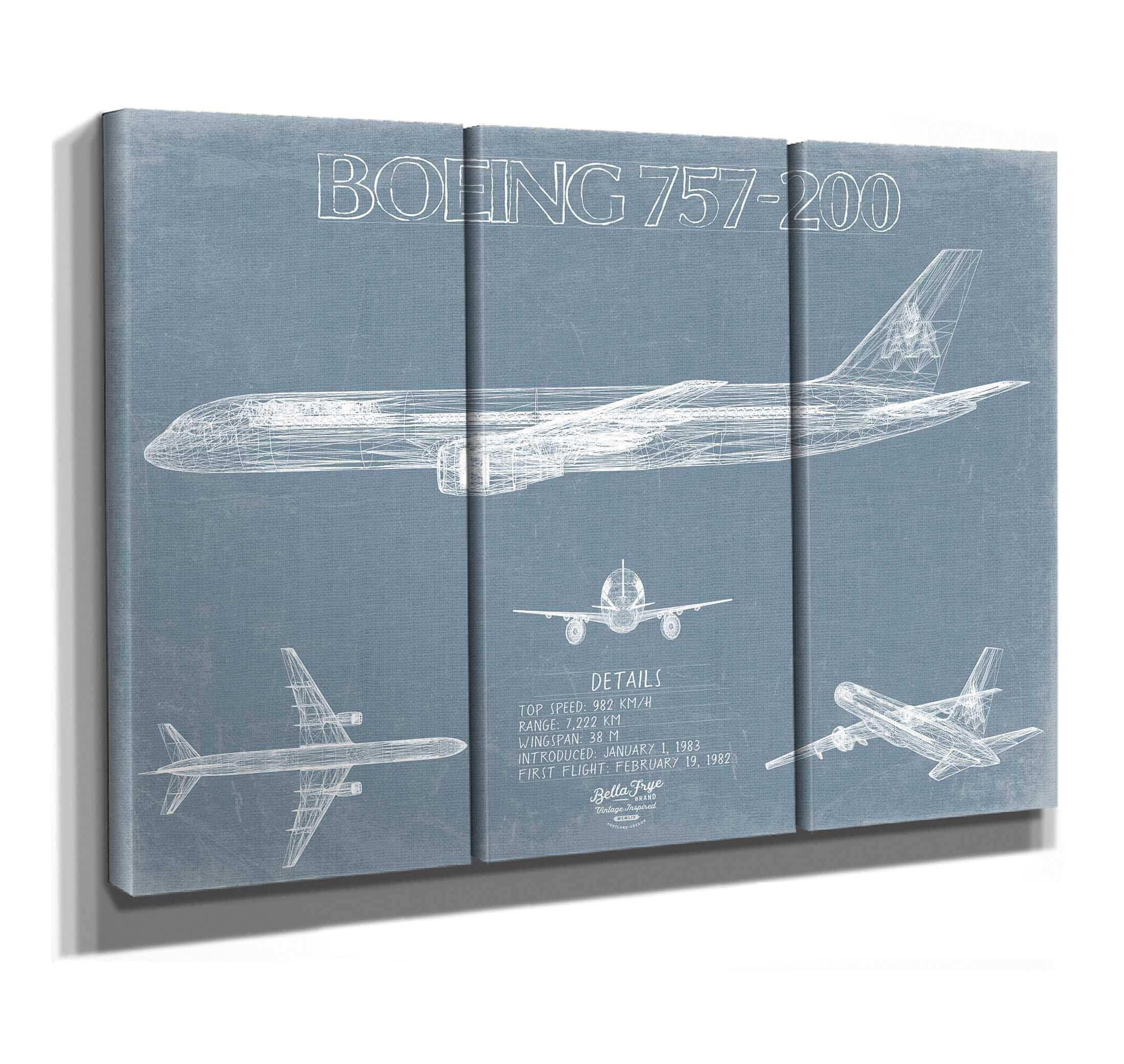 Boeing 757 200 Aircraft Blueprint Wall Art - Original Aviation