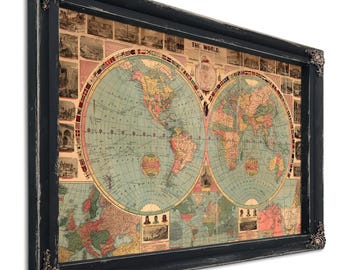 Framed World 1883 Vintage Map - Ornate Embellishment Frame with Print