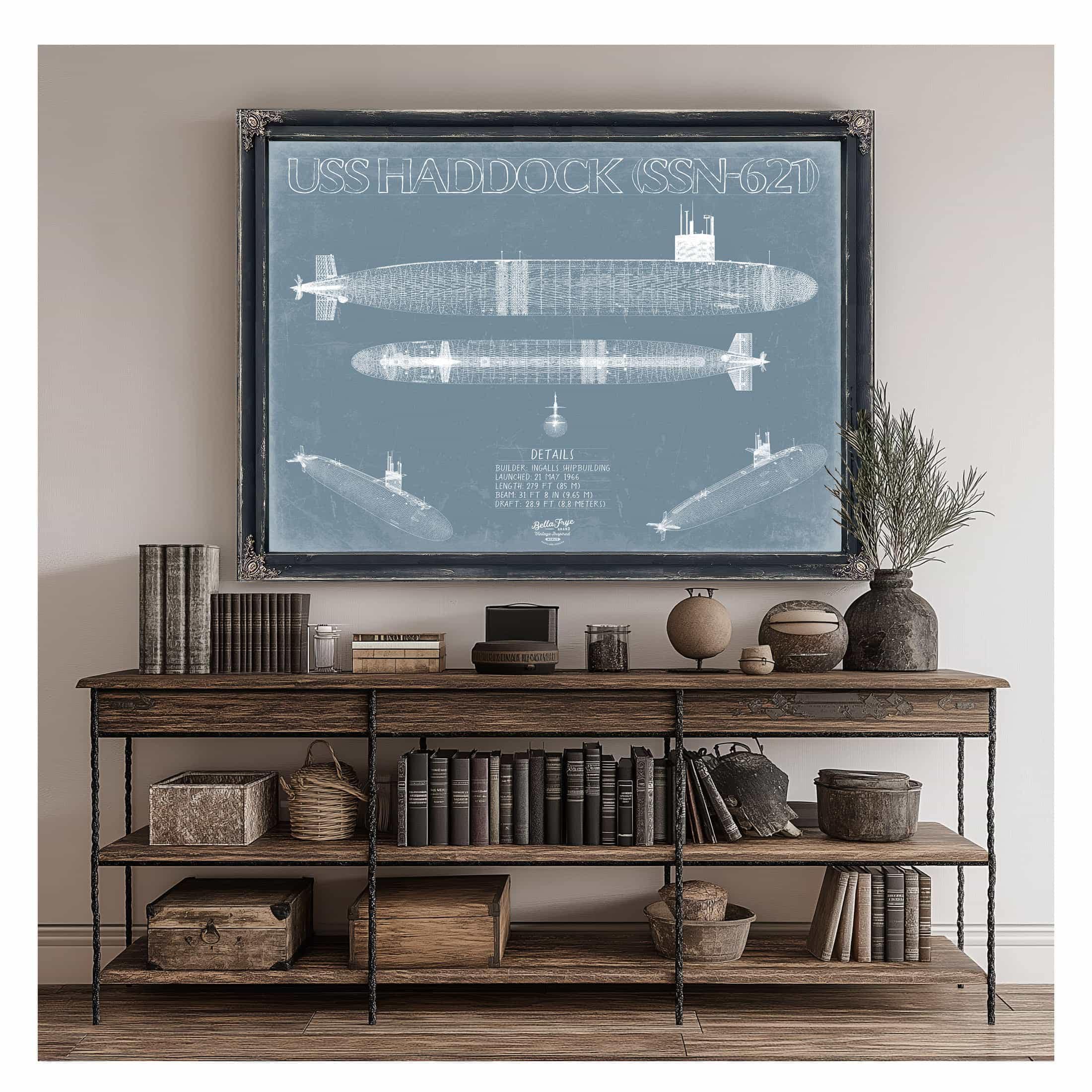 USS Haddock (SSN-621) Blueprint Wall Art - Original Submarine