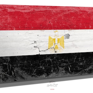 Vintage Egypt Flag Canvas Art: Distressed Wood Style