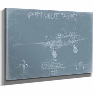 North American P-51 Mustang Aircraft Blueprint Wall Art - Original Fighter Plane Print