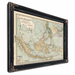 Framed East India Islands (Malaysia and Melanesia) Vintage Map - Ornate Embellishment Frame with Print