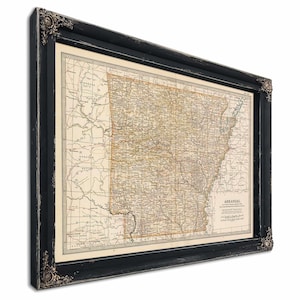 Carte vintage de l'Arkansas encadrée - cadre d'embellissement fleuri avec impression