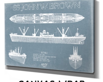 SS John W. Brown Blueprint Wall Art - Original Liberty Ship