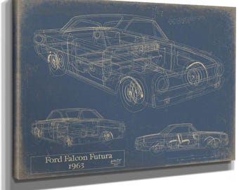 Ford Falcon Futura 1963 Blueprint Wall Art,  Classic Car Print, Retro Automobile Decor