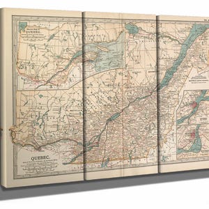 Carte vintage du Québec encadrée - cadre d'embellissement fleuri avec impression